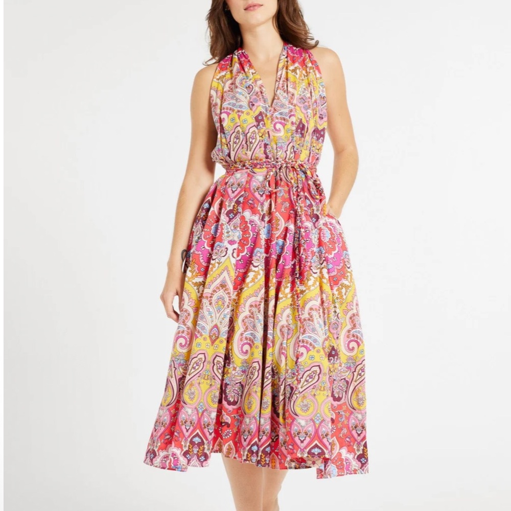 NWT Mille Marilyn Oversized Flowy Paisley Floral Belted Dress in Zanzibar XXS
